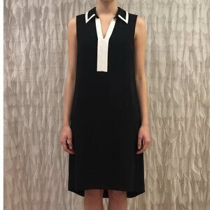 Vicky Tiel Black & Cream Accent Sleeveless Shift Dress - Women's Size 4